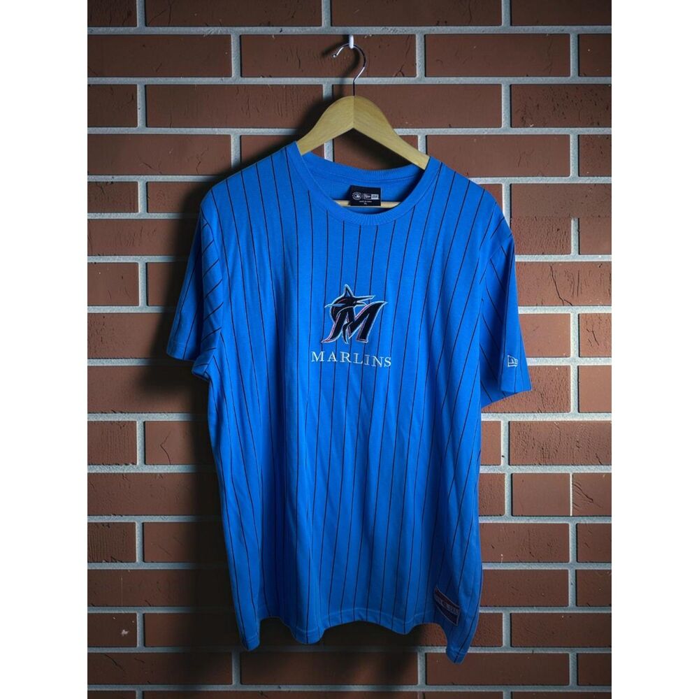 New Era Miami Marlins Pinstripe T-Shirt Men's XL Blue MLB Graphic